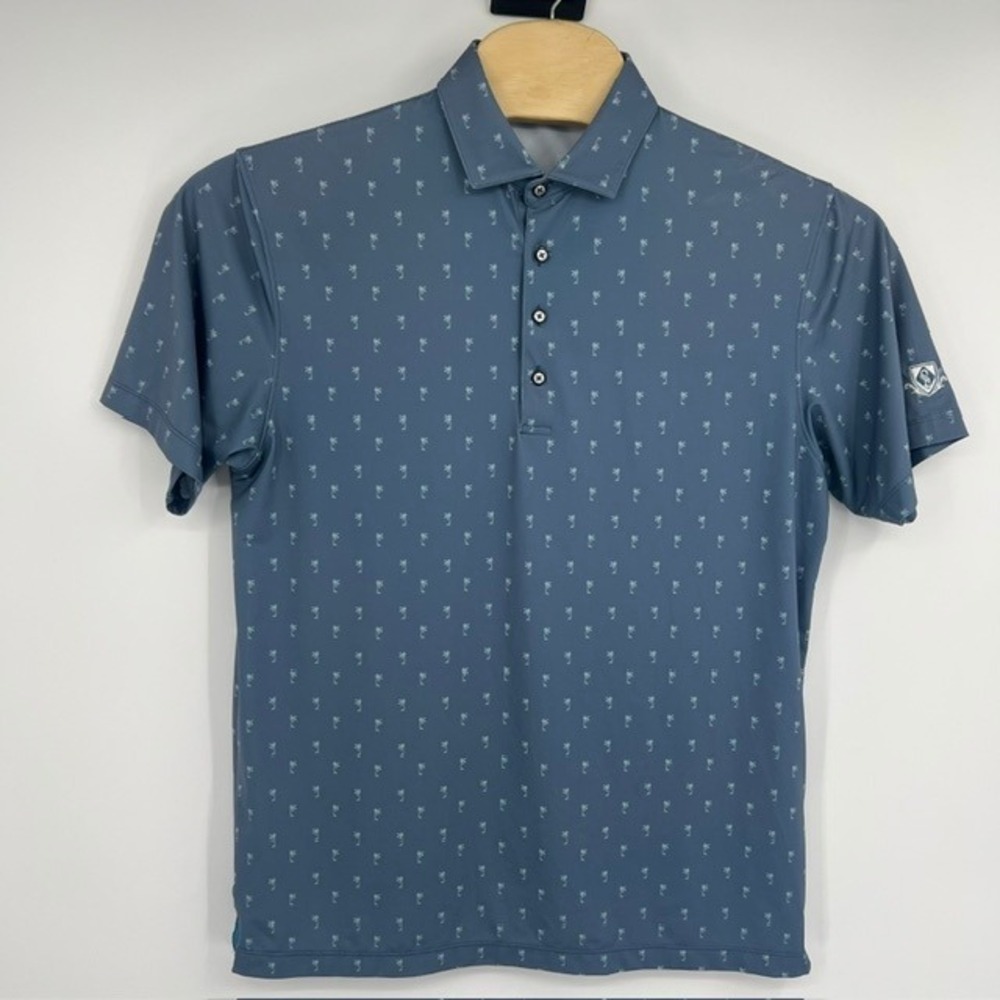 Devereux‎ Proper Men's Blue Palm Tree Print Stretch Golf Polo Shirt Size Medium